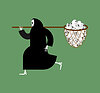 Vector clipart: Grim Reaper carries skulls using butterfly net