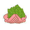 Vector clipart: Palms full of money. Many dollars in hands. Concept