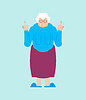 Vector clipart: Grandmother shows fuck finger. Angry granny calls
