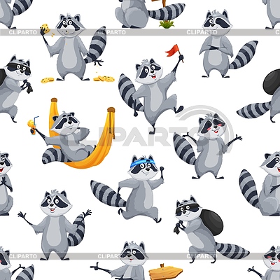 Cartoon raccoon funny characters seamless pattern | Stock Vector Graphics |ID 7476163