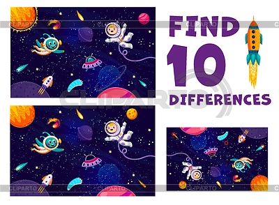 Juego de encontrar diez diferencias con personaje de astronauta | Ilustración vectorial de stock |ID 7489924