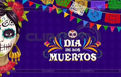Banner navideño de Día de Muertos o Día de Los Muertos | Ilustración vectorial de stock |ID 7497095