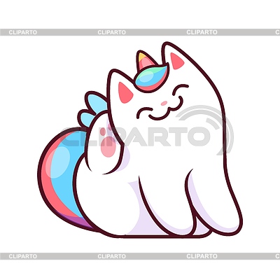 Мультяшный персонаж kawaii caticorn cat pet character | Векторный клипарт |ID 7508911