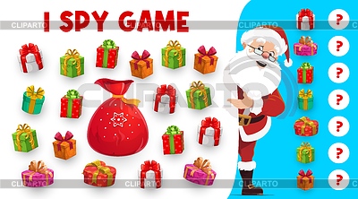Regalos de Navidad juego de espiar y Papá Noel de dibujos animados | Ilustración vectorial de stock |ID 7511141