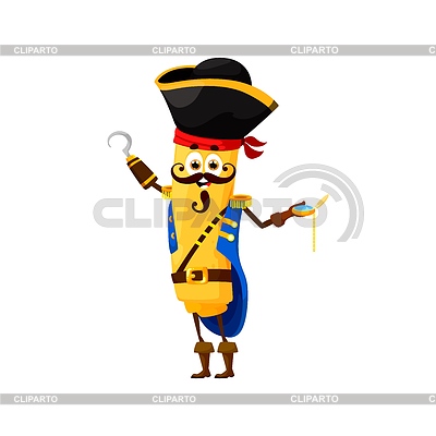 Caricatura divertida Casarecce pirata de pasta italiana | Ilustración vectorial de stock |ID 7529660