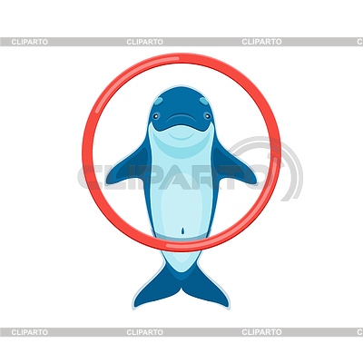 Cartoon-Delphin-Charakter springt durch den Ring | Stock Vektorgrafik |ID 7545483