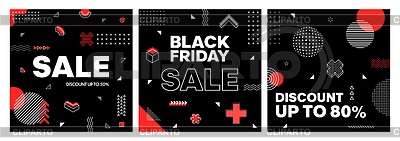 Banners abstractos de venta del Viernes Negro, formas de Memphis | Ilustración vectorial de stock |ID 7571811