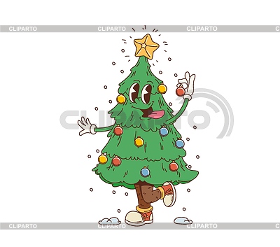 Cartoon retro groovy Christmas tree character | Stock Vector Graphics |ID 7574831