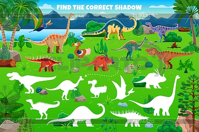 Kids game worksheet, find correct dino shadow | Stock Vector Graphics |ID 7593795