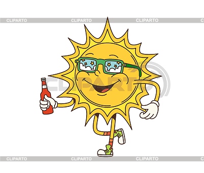 Personaje de sol de dibujos animados retro con gafas de sol, | Ilustración vectorial de stock |ID 7595627