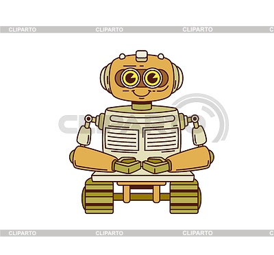 Cartoon retro groovy robot character on wheels | Stock Vector Graphics |ID 7599945