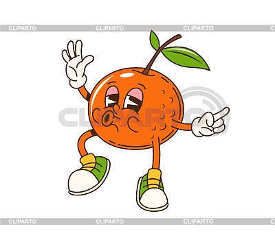 Personaje navideño de fruta naranja groovy de dibujos animados | Ilustración vectorial de stock |ID 7611785