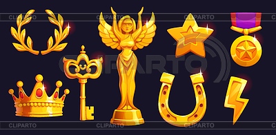 Activo de juego de premio de oro de dibujos animados, conjunto | Ilustración vectorial de stock |ID 7611942