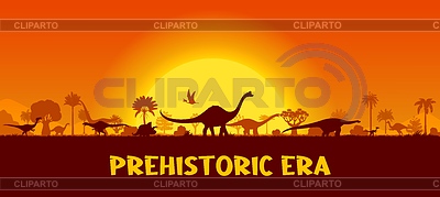 Dinosaur silhouettes, prehistoric sunset landscape | Stock Vector Graphics |ID 7614832
