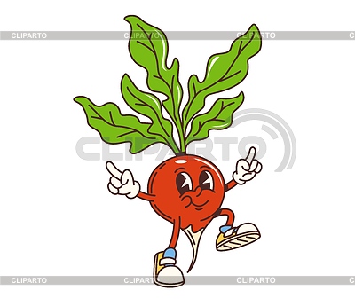 Personaje de dibujos animados retro de verduras de rábano maravilloso | Ilustración vectorial de stock |ID 7620213