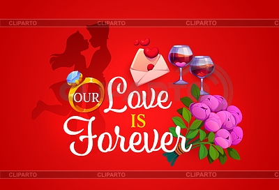 Nuestro amor es para siempre, frase de cita del día de San Valentín | Ilustración vectorial de stock |ID 7631105