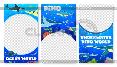Plantillas de póster de parque de dinosaurios, dinosaurios submarinos | Ilustración vectorial de stock |ID 7632853