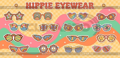 Hippie groovy eyeglasses, sunglasses with rainbow | Stock Vector Graphics |ID 7633731