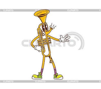Personaje de instrumento musical de trompeta de dibujos animados | Ilustración vectorial de stock |ID 7636382