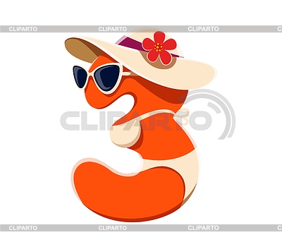 Fuente de verano o tipo de playa de mar, número 3 en bikini | Ilustración vectorial de stock |ID 7639185