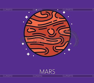 Icono de línea delgada de color de planeta Marte galaxia espacial | Ilustración vectorial de stock |ID 7643686