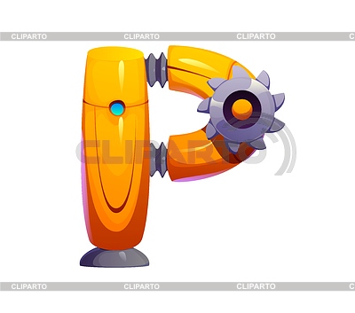 Fuente de mano de robot de dibujos animados, letra P tipo de engranaje | Ilustración vectorial de stock |ID 7645011
