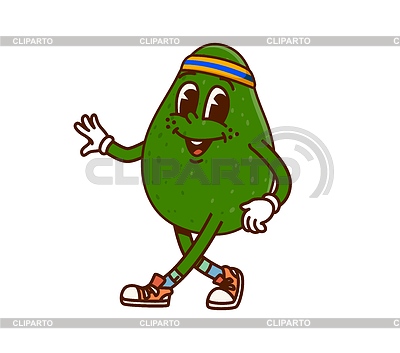 Cartoon groovy avocado character wearing headband | Stock Vector Graphics |ID 7645015