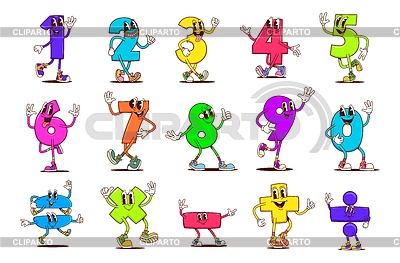 Número matemático o dígito caracteres retro groovy | Ilustración vectorial de stock |ID 7646822