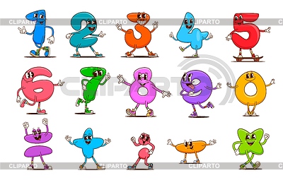 Personajes maravillosos de números y símbolos matemáticos de dibujos animados | Ilustración vectorial de stock |ID 7647791