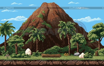 Fondo de juego de pixel art de 8 bits con huevos de dinosaurio | Ilustración vectorial de stock |ID 7647805