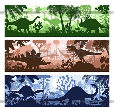 Prehistoric dinosaur silhouettes in jungle forest | Stock Vector Graphics |ID 7648056