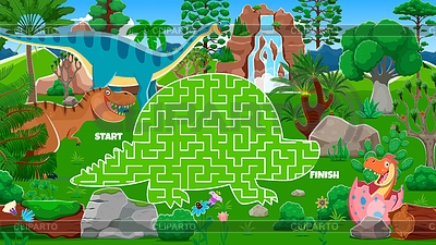Juego de laberinto de laberinto para niños con dinosaurios de dibujos animados | Ilustración vectorial de stock |ID 7648434