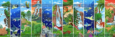 Dinosaurios de dibujos animados, collage de personajes de dinosaurios acuáticos | Ilustración vectorial de stock |ID 7649311
