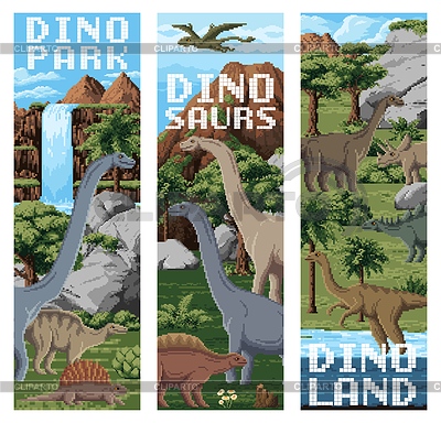 8 bit pixel art prehistoric dinosaurs and lizards | Stock Vector Graphics |ID 7649339