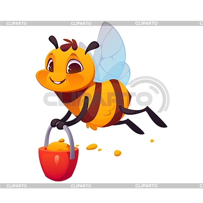 Abeja de miel volando con personaje de dibujos animados de cubo | Ilustración vectorial de stock |ID 7650877