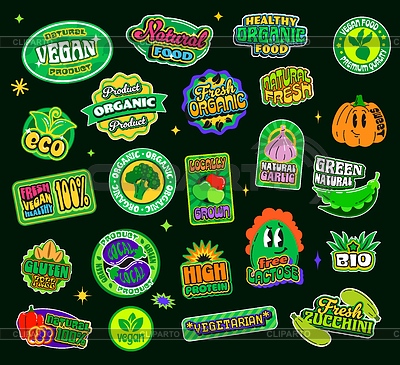 Органическая веганская еда y2k groovy patch stickers | Векторный клипарт |ID 7650931
