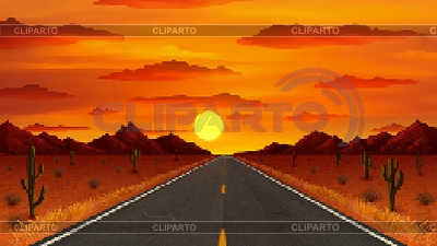 Fondo de juego de camino del desierto de pixel art de 8 bits | Ilustración vectorial de stock |ID 7651977