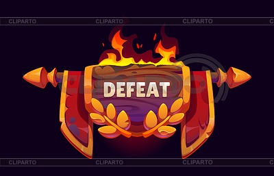Derrota el recurso ui del icono del marco del juego. Letrero de madera de dibujos animados | Ilustración vectorial de stock |ID 7651983