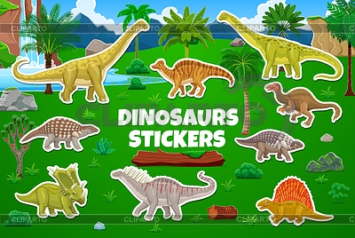 Cartoon prähistorische dinosaurier tiere Aufkleber | Stock Vektorgrafik |ID 7652076