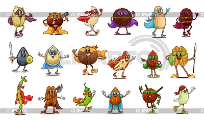 Personajes de superhéroes maravillosos de dibujos animados nut and bean | Ilustración vectorial de stock |ID 7653342