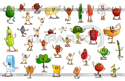 Comida maravillosa para el desayuno, verduras y nueces | Ilustración vectorial de stock |ID 7654517
