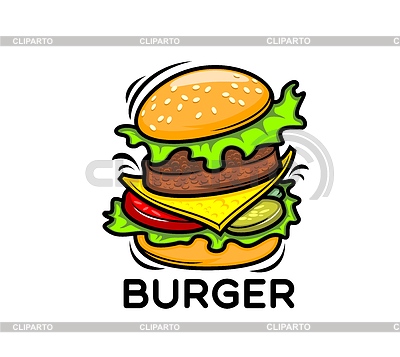 Delicioso icono o emblema de hamburguesa de comida rápida | Ilustración vectorial de stock |ID 7655339