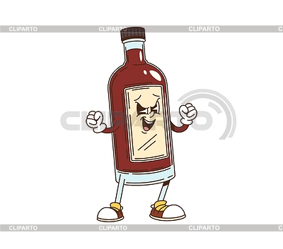 Personaje de botella de bourbon groovy de dibujos animados | Ilustración vectorial de stock |ID 7655431