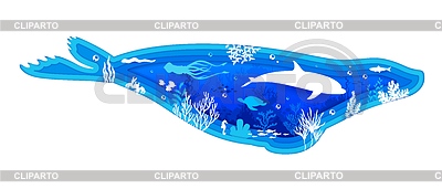 Вырезанный из бумаги силуэт морского котика с морскими животными | Векторный клипарт |ID 7655437