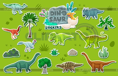 Prähistorische Dinosaurier Charaktere Aufkleber Pack | Stock Vektorgrafik |ID 7655853