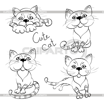 Set Cat icon flat design | Векторный клипарт |ID 6343777