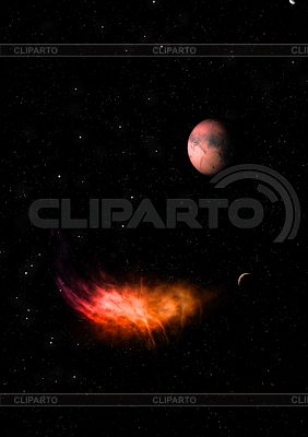 Planeta en el espacio contra las estrellas. Representación 3D | Ilustración de alta resolución |ID 6987014