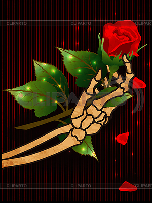 Esqueleto sosteniendo una rosa de flores, sin tarjeta de San Valentín, | Ilustración vectorial de stock |ID 7416151