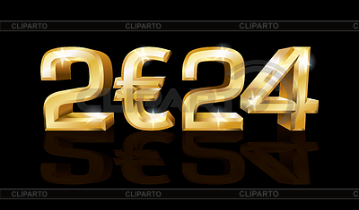 Feliz año Nuevo 2024 tarjeta de euro dorada, ilustración vectorial | Ilustración vectorial de stock |ID 7493902