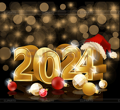 Nuevo año dorado 2024, con bolas de Navidad, ilustración vectorial | Ilustración vectorial de stock |ID 7516591